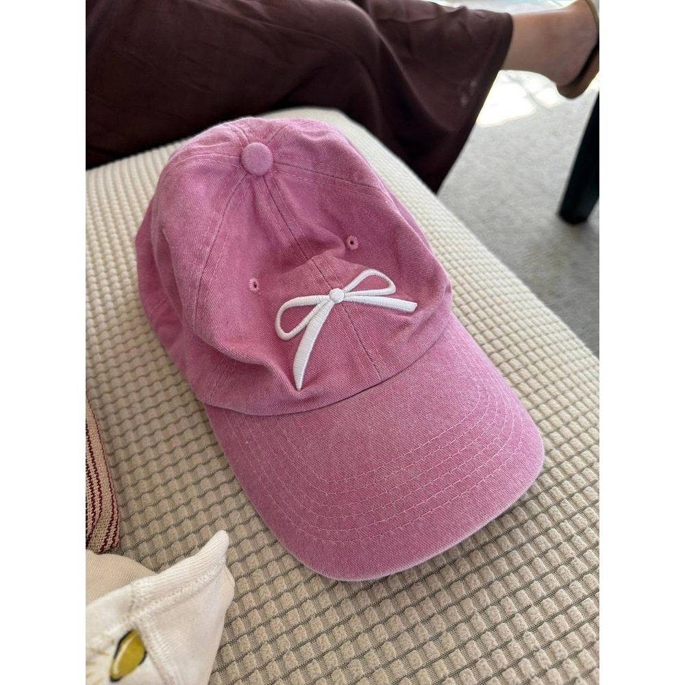 Pink ribbon bow baseball cap women's one sized
